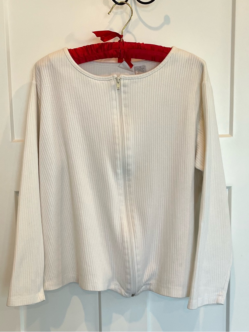 Cherokee White Ribbed Zip-Front Jacket 100% cotton,medium